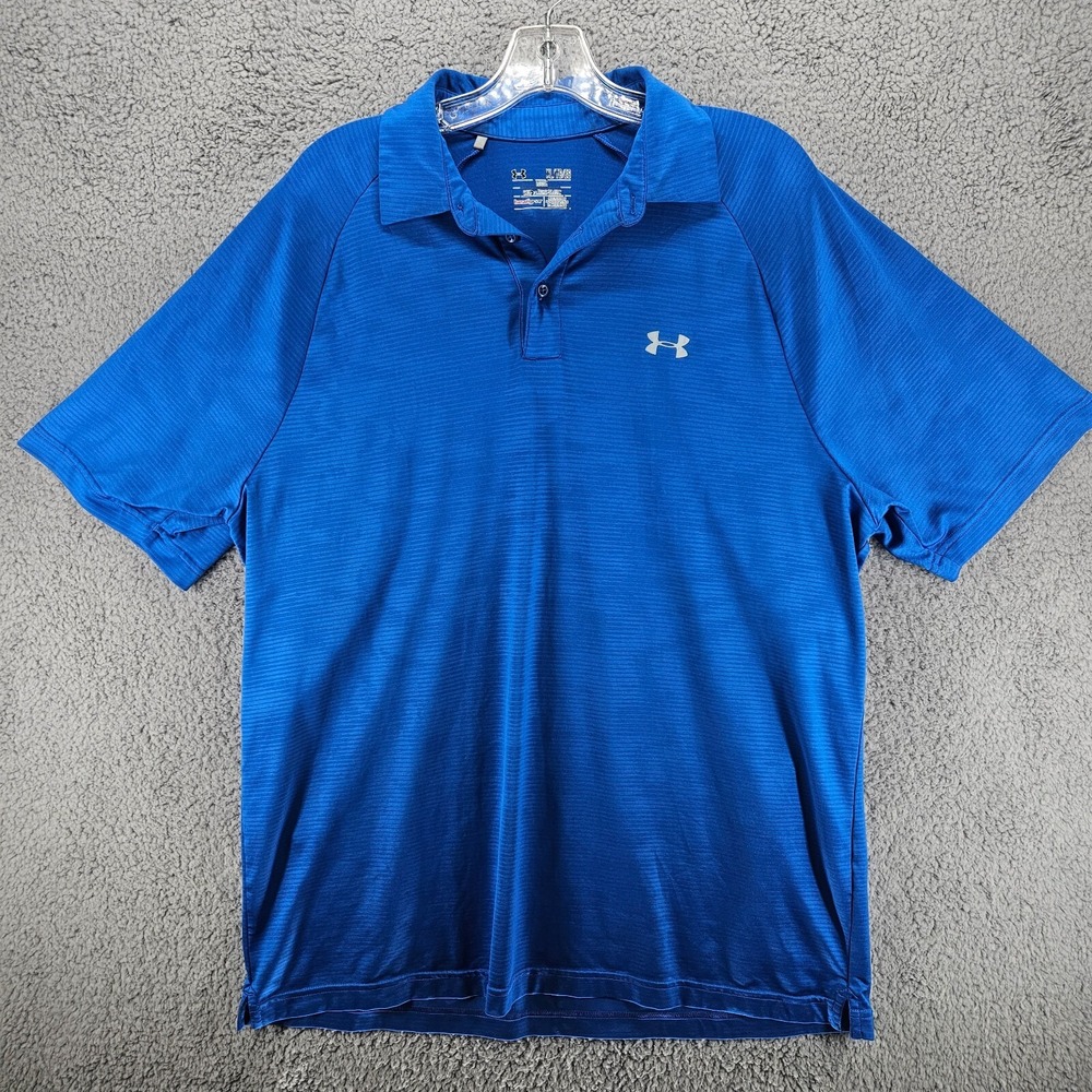 Under Armour Mens XL HeatGear Coldblack Polo Shirt Blue Short Sleeve Loose Fit